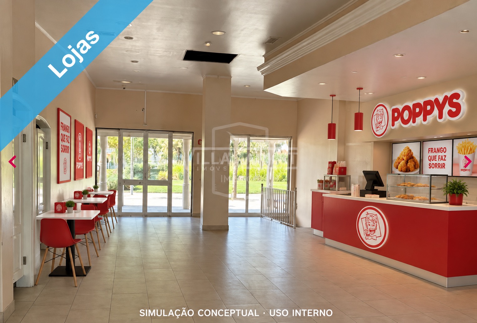 Estudo visual POPPYS para um imóvel em Almeirim; ver legenda para o tipo de vista e os limites