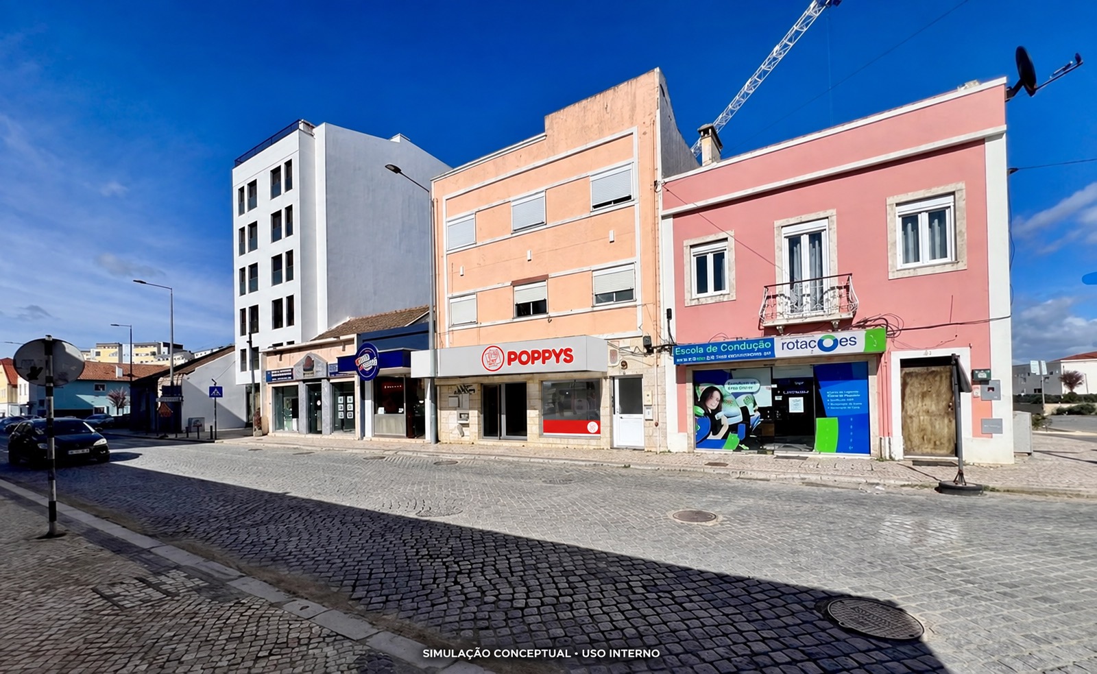 Simulação POPPYS para o imóvel Rua Miguel Bombarda 83 · loja central, Barreiro; não representa loja construída