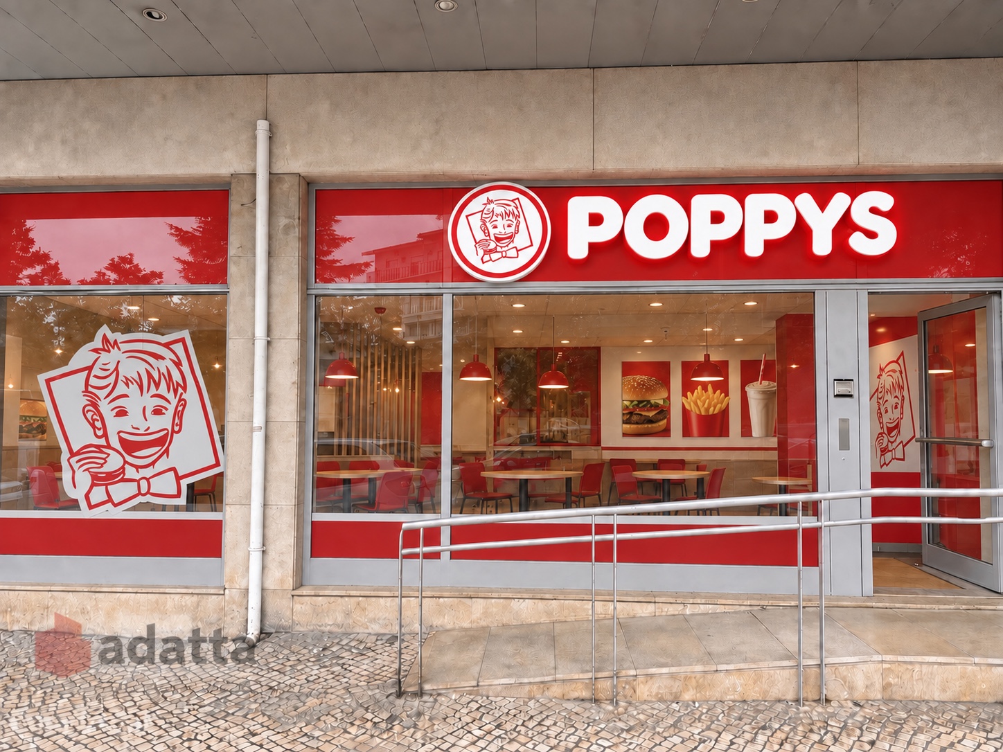 Simulação POPPYS para o imóvel Rotunda Artur Paredes · montra com rampa, Coimbra; não representa loja construída