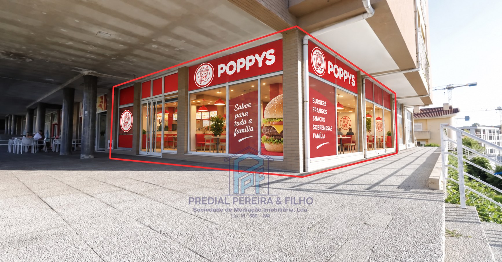 Simulação POPPYS para o imóvel Rio Tinto / Soutelo · loja de gaveto, Gondomar; não representa loja construída