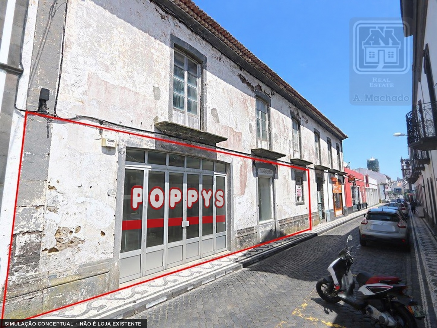 Estudo visual POPPYS para um imóvel em Ponta Delgada; ver legenda para o tipo de vista e os limites
