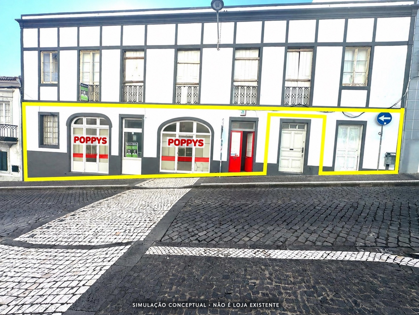 Simulação POPPYS para o imóvel Rua António Joaquim Nunes da Silva 35 · antigo snack-bar, Ponta Delgada; não representa loja construída