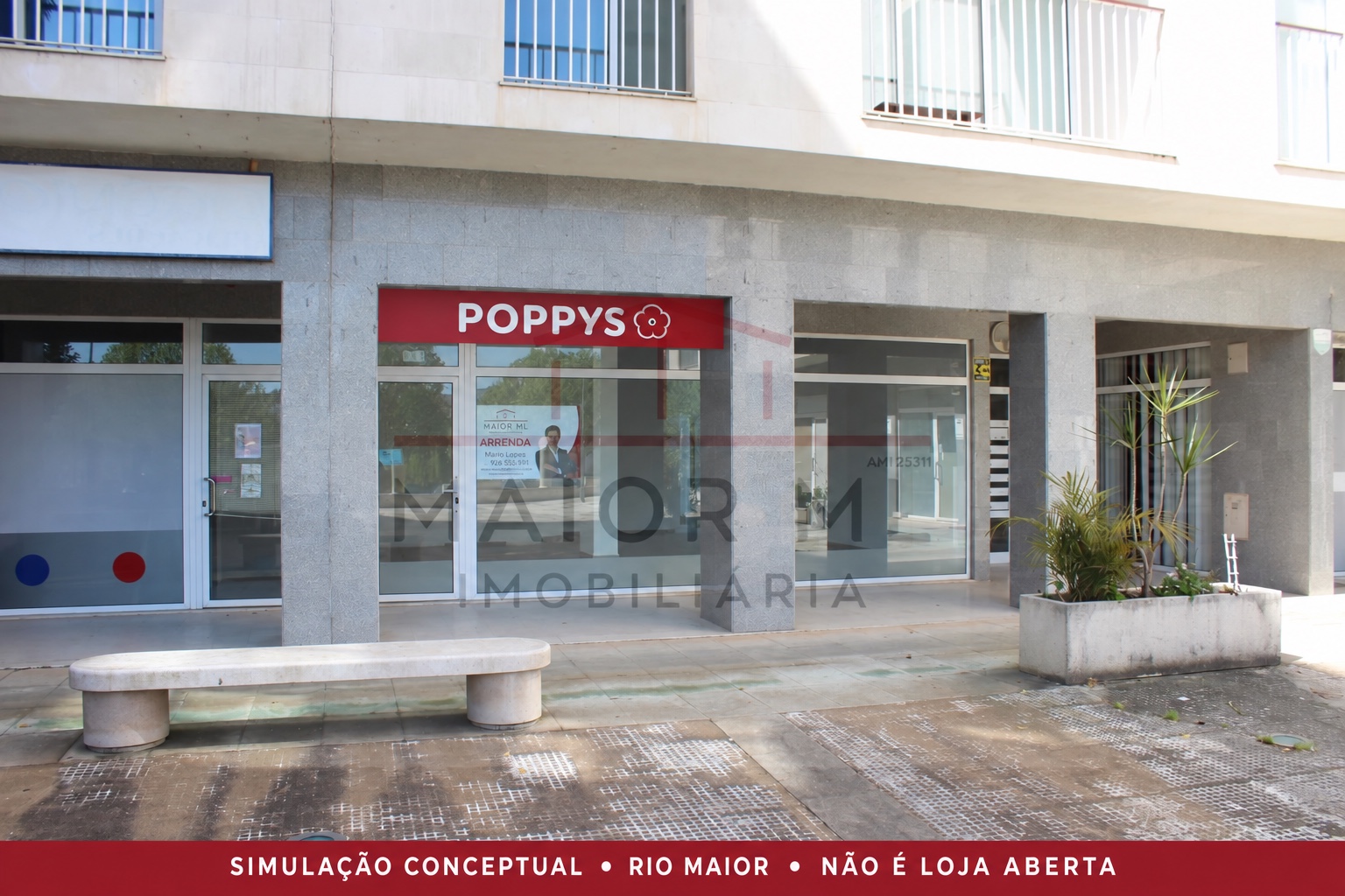Simulação POPPYS para o imóvel Maior ML ML70 · avenida principal, junto a escolas e desporto, Rio Maior; não representa loja construída