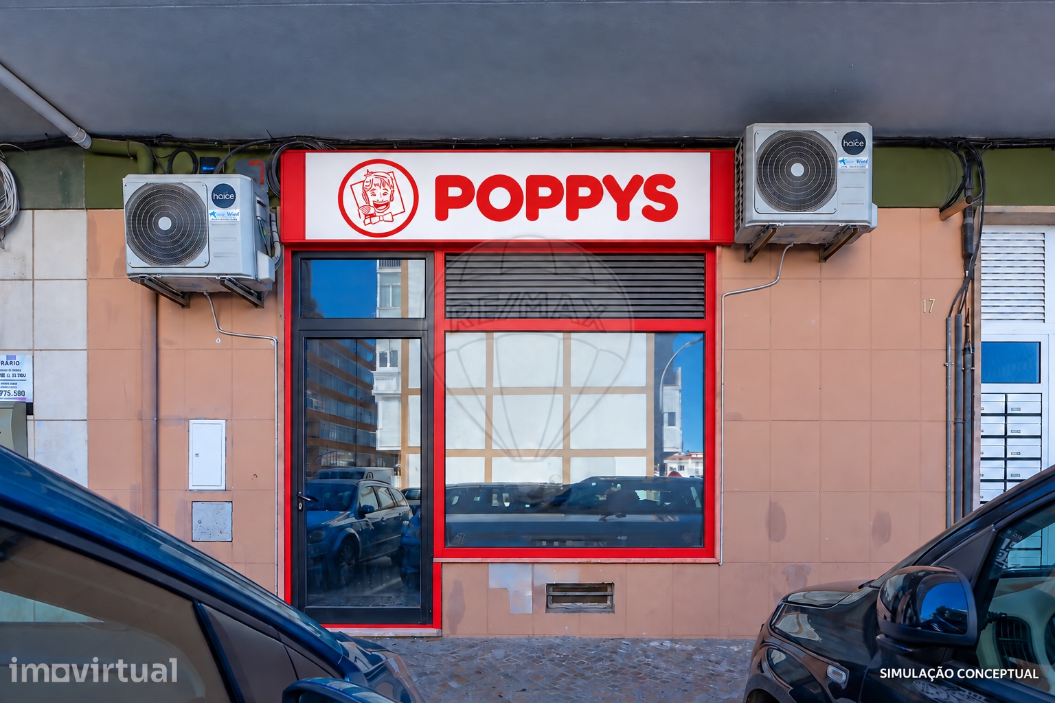Simulação POPPYS para o imóvel Fogueteiro · loja de rua junto à Escola Básica, Seixal; não representa loja construída