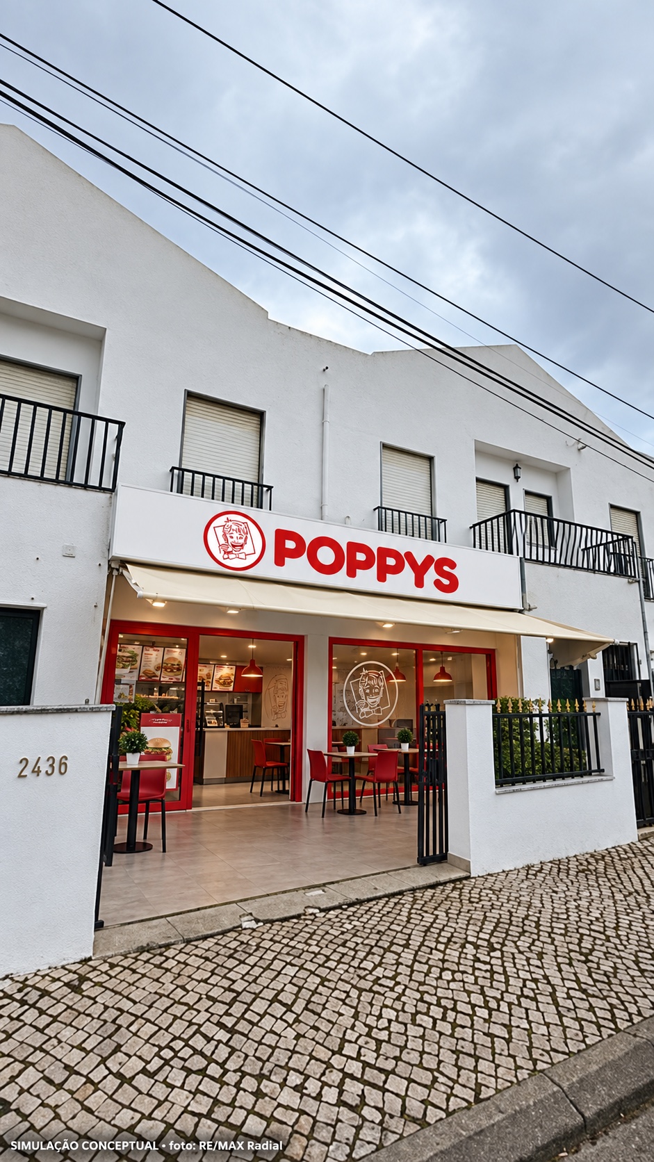 Simulação POPPYS para o imóvel Quinta do Conde · negócio alimentar com frente e esplanada, Sesimbra; não representa loja construída