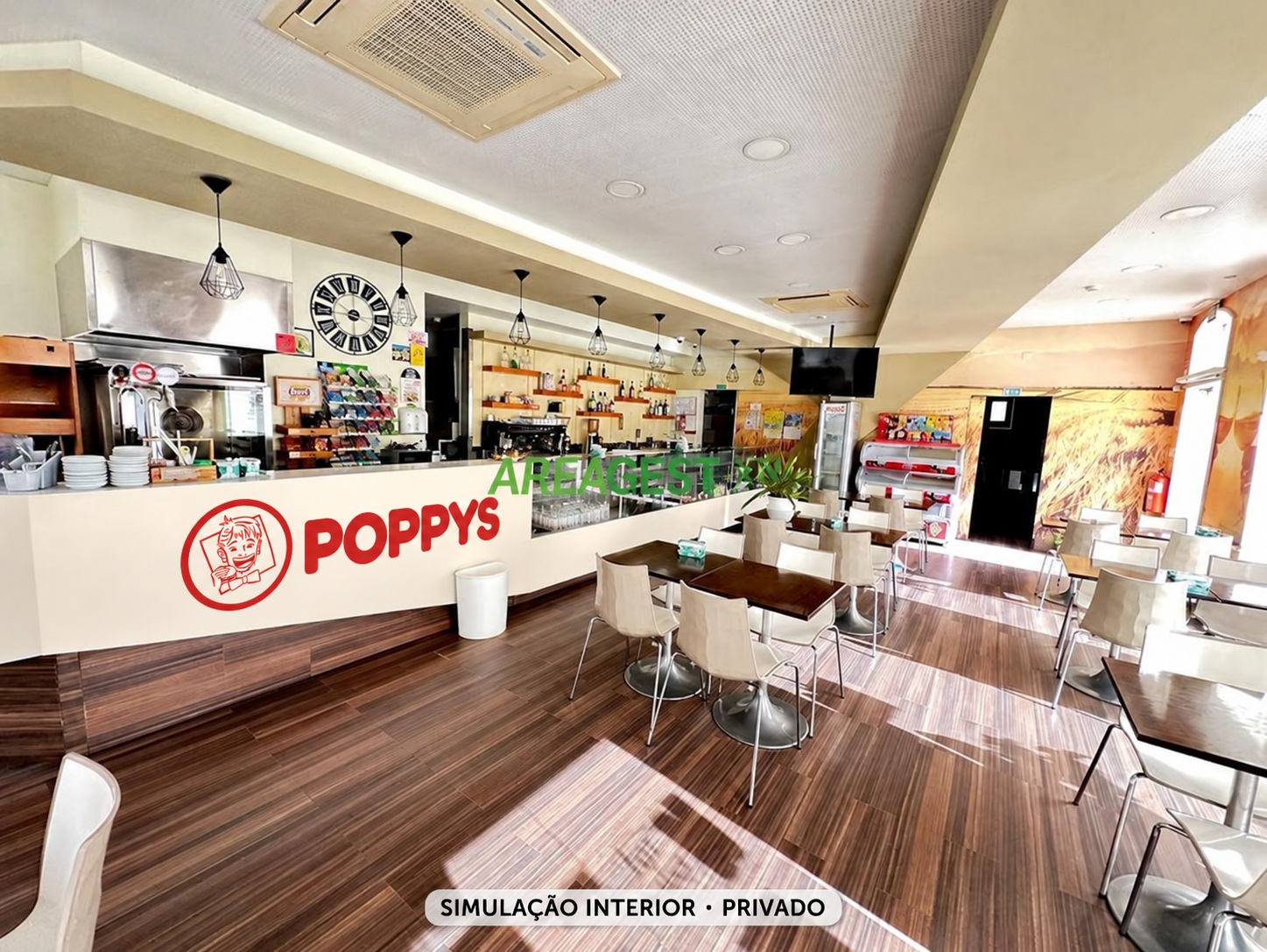 Simulação POPPYS para o imóvel Pastelaria/snack-bar central · endereço reservado, Vila Franca de Xira; não representa loja construída