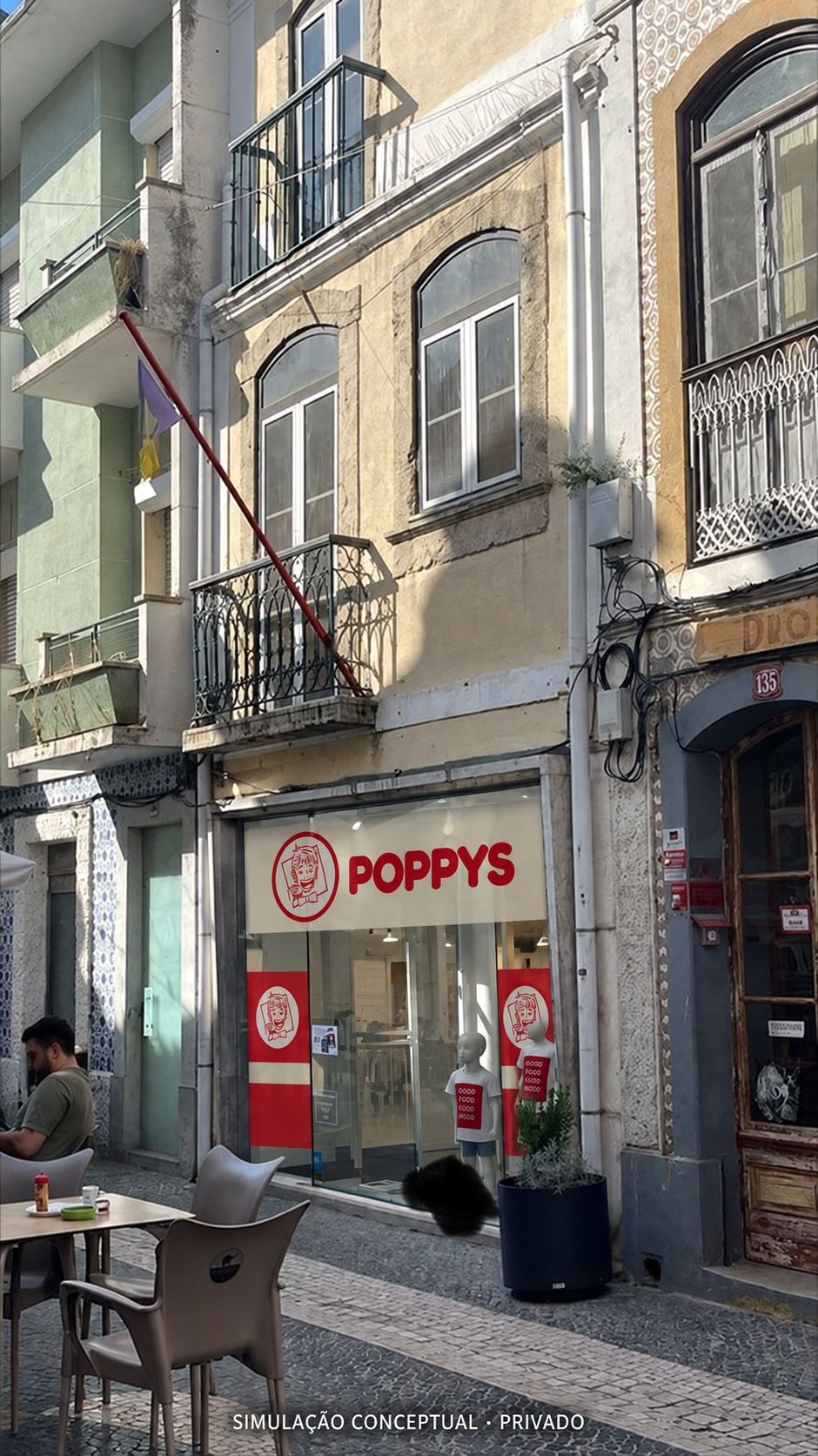 Simulação POPPYS para o imóvel Rua Almirante Cândido dos Reis 129 · ligação à Avenida Pedro Vitor, Vila Franca de Xira; não representa loja construída
