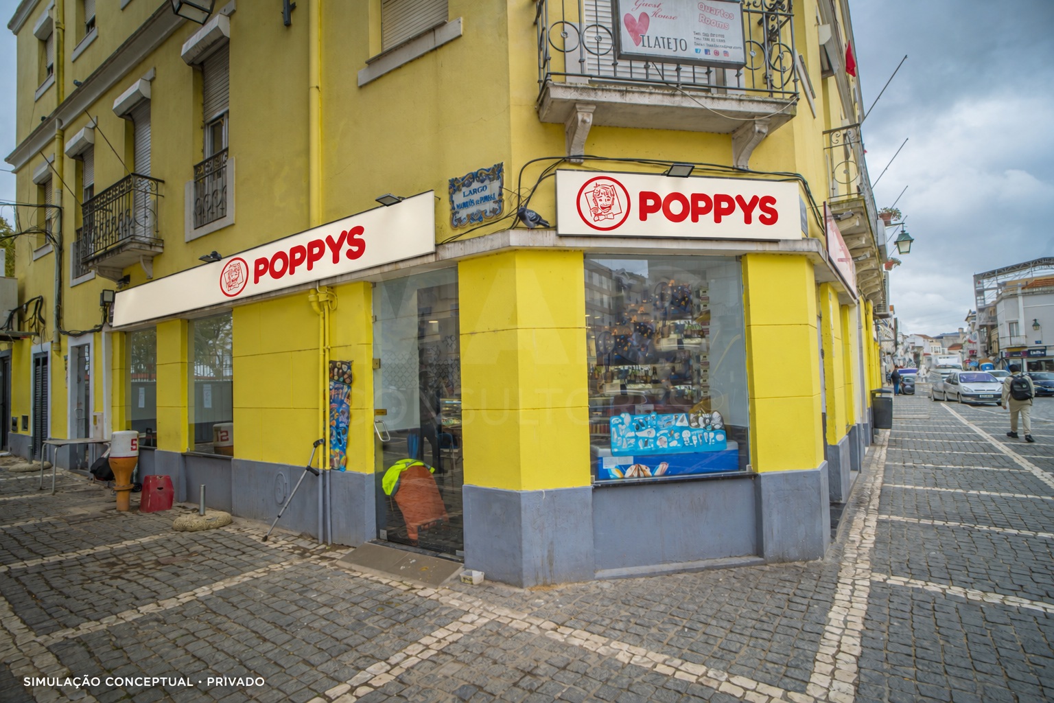 Estudo visual POPPYS para um imóvel em Vila Franca de Xira; ver legenda para o tipo de vista e os limites