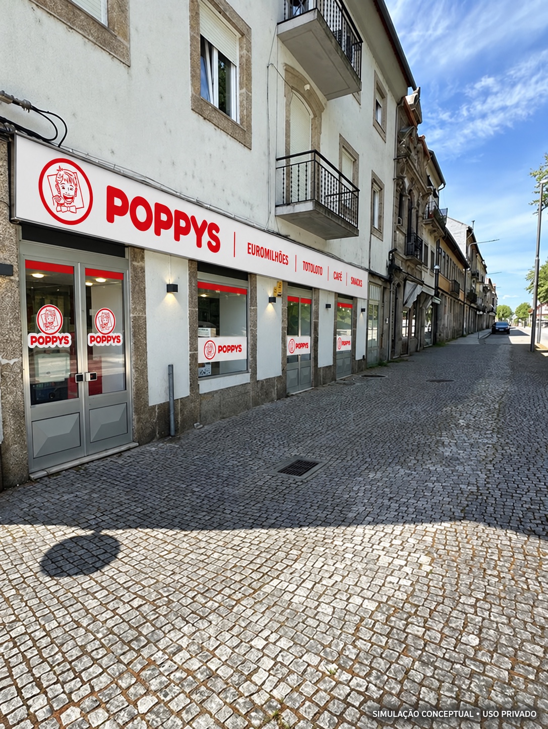 Estudo visual POPPYS para um imóvel em Viseu; ver legenda para o tipo de vista e os limites
