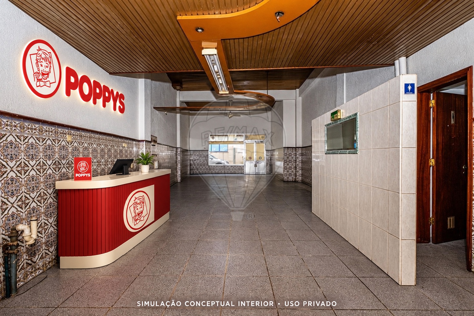 Simulação POPPYS para o imóvel Rua João Mendes · espaço preparado para restauração, Viseu; não representa loja construída