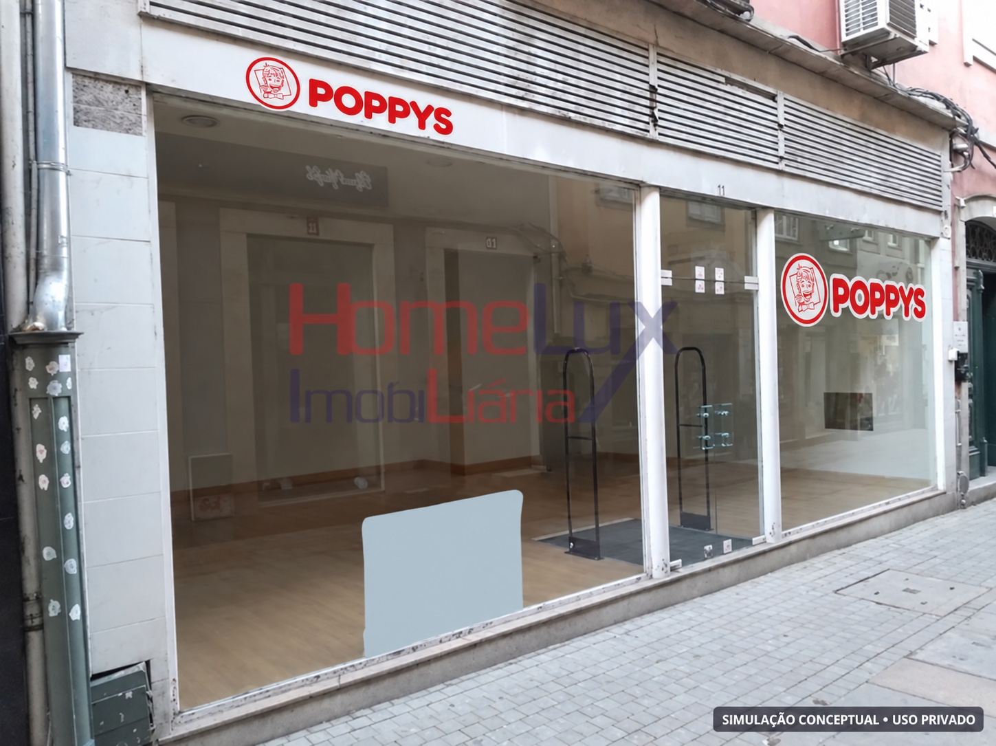 Simulação POPPYS para o imóvel Rua Direita · loja Homelux HL2000, Viseu; não representa loja construída